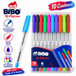 Pack de 10 stylos BIBO X-Pen aux couleurs variées