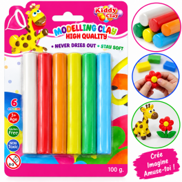 Pâte à modeler Kiddy Clay 100 g en 6 couleurs vives