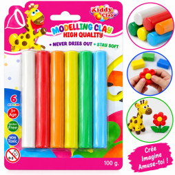 Pâte à modeler Kiddy Clay 100 g en 6 couleurs vives