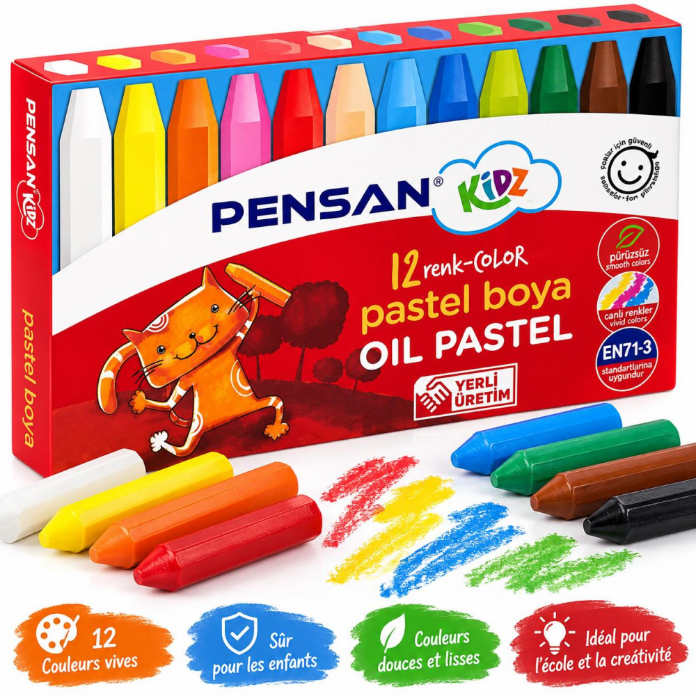 Boîte de 12 pastels à l’huile Pensan Kidz aux couleurs vives