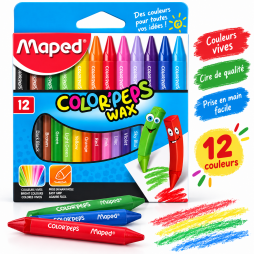 Boîte de 12 crayons de cire Maped Color’Peps Wax aux couleurs vives et variées