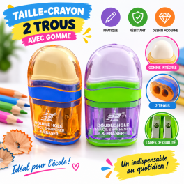 Taille-crayon double trou avec gomme intégrée
