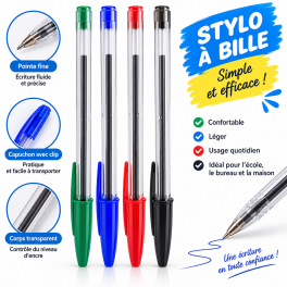 Stylo à bille BIC au corps transparent, léger et pratique