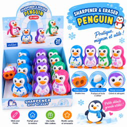 Taille-crayon pingouin 2 en 1 avec gomme intégrée