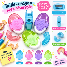 Taille-crayon avec réservoir au design compact et coloré avec gomme