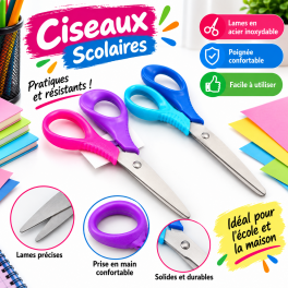 Ciseaux scolaires colorés avec lames en acier inoxydable