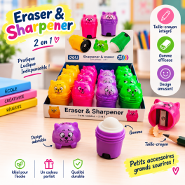 Gomme et taille-crayon 2 en 1 au design animal amusant