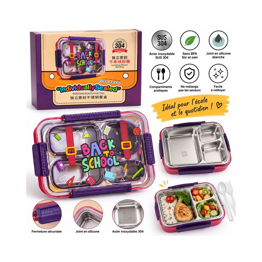 Boîte à lunch Back to School en acier inoxydable SUS 304