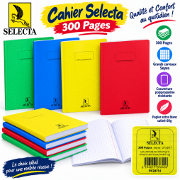 Cahier SELECTA 300 pages Seyes  format 21 × 29,7 cm plastifié