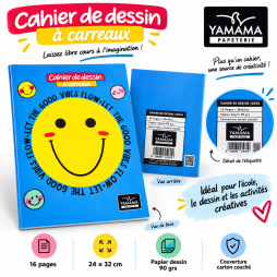 Cahier de dessin à carreaux YAMAMA Papeterie  format 24 × 32 cm