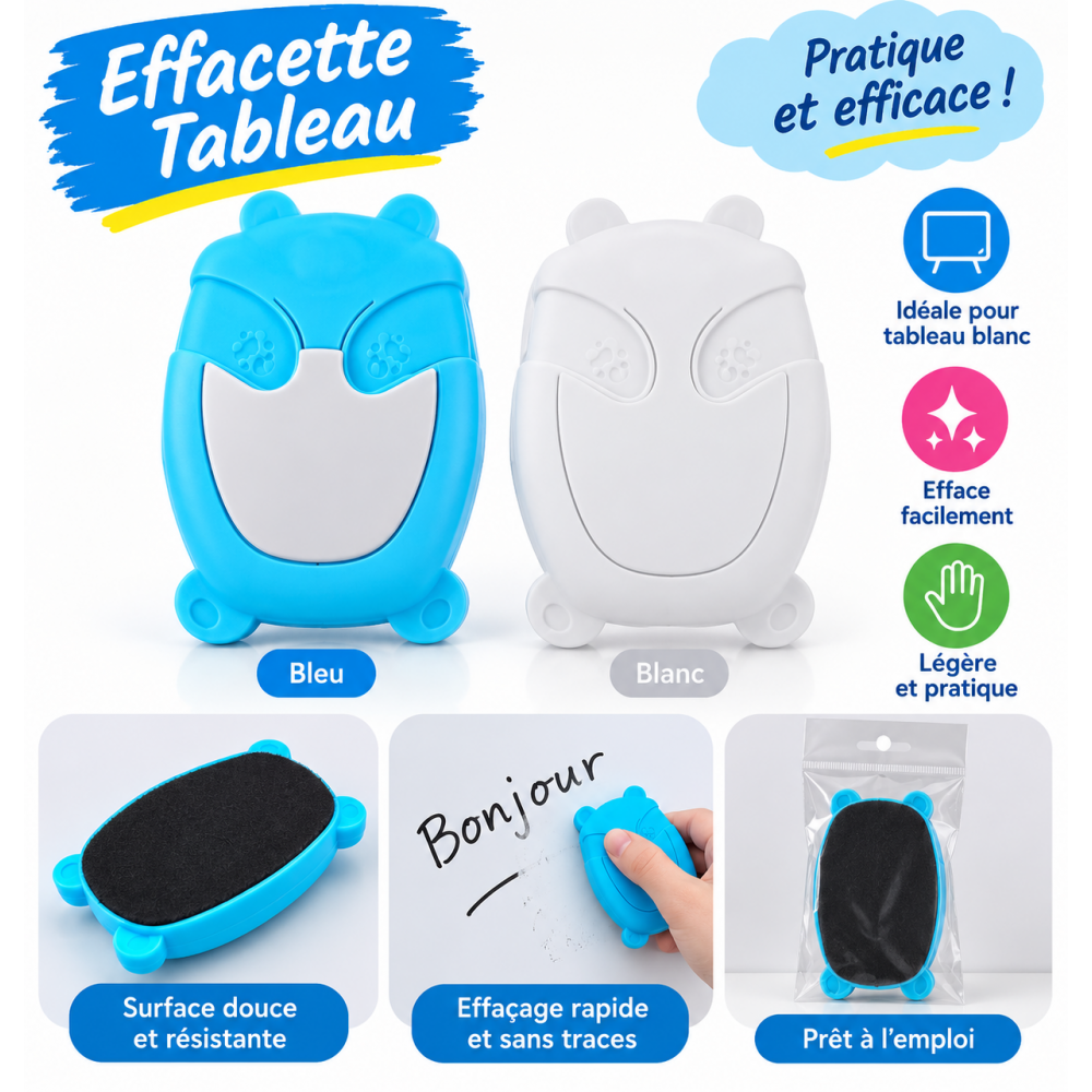 effacette pour tableau blanc, légère, pratique et facile à utiliser au quotidien.