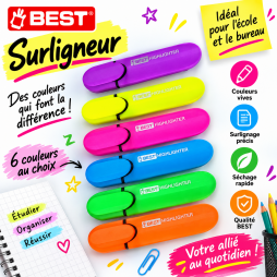 Surligneurs BEST  6 couleurs vives pour école et bureau