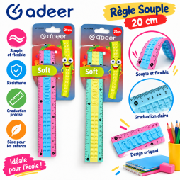 Règle souple Adeer 20 cm  Rose et Bleu