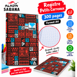 Registre ALADIN SABANA 300 pages petits carreaux 5/5  A4