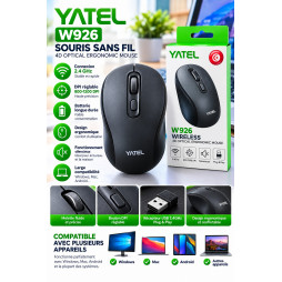 Souris sans fil YATEL W926, avec connexion 2.4 GHz, portée jusqu’à 10 m